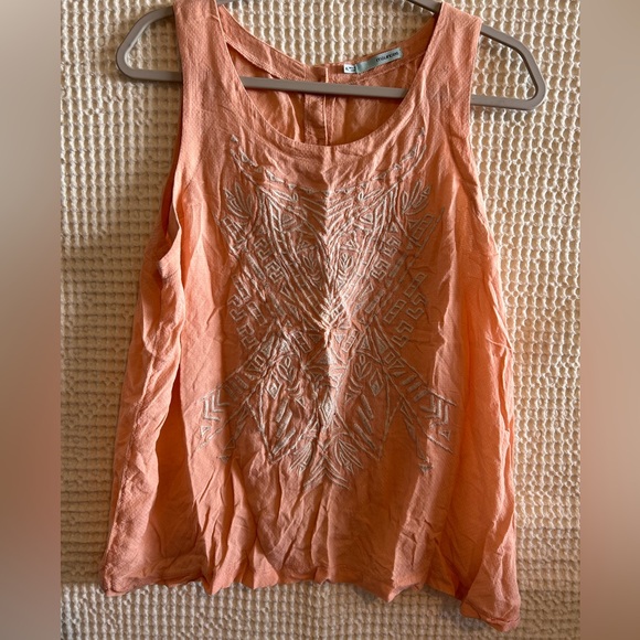 Maurices Coral Tank Top with White Embroidery - Picture 2 of 5